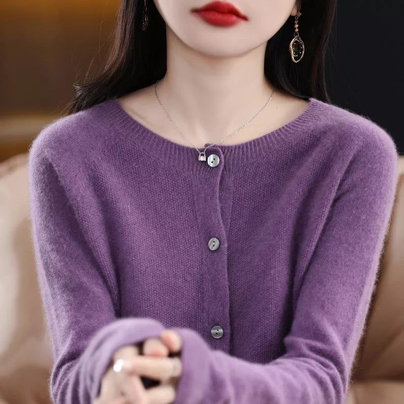 Women's Cashmere Cardigan with O-neck and Loose Fit in various colors