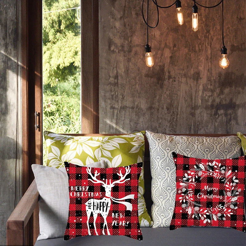 Elk Santa Claus plush cushion cover for festive holiday decor