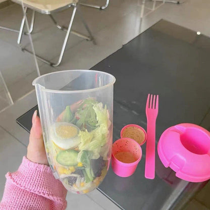Modern minimalist salad cup with fork and cover, 1000ml capacity, available in four colors