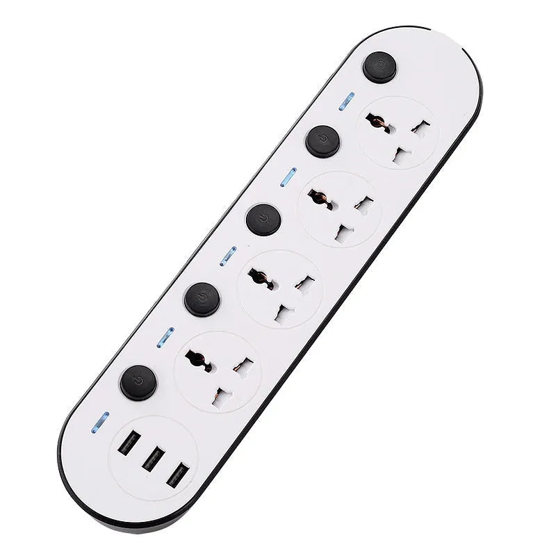 International power strip with multiple switches and USB charging ports