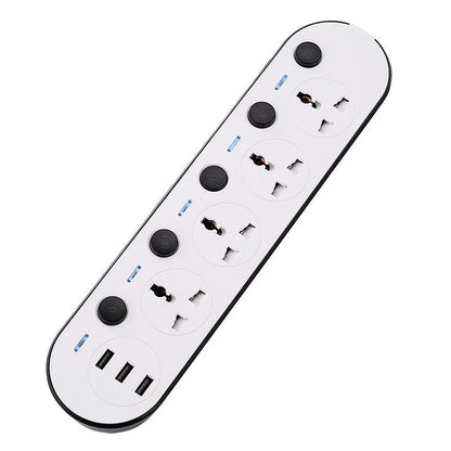 International power strip with multiple switches and USB charging ports