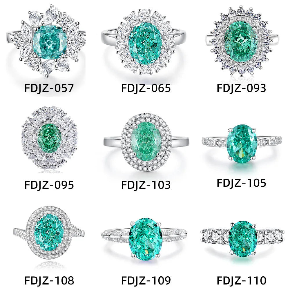 S925 silver emerald ring with palaibahao inlaid high carbon diamond, geometric design with elliptical elements