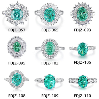 S925 silver emerald ring with palaibahao inlaid high carbon diamond, geometric design with elliptical elements