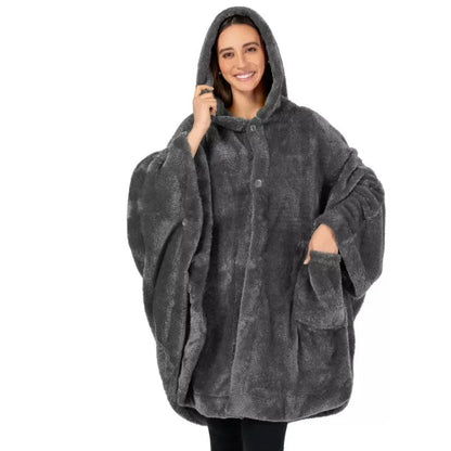 Thick hooded cloak bathrobe in polyester available in black, dark grey and pink colours