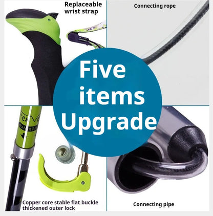 Carbon fibre folding climbing cane with telescopic sections, tungsten steel tip, and EVA foam handle