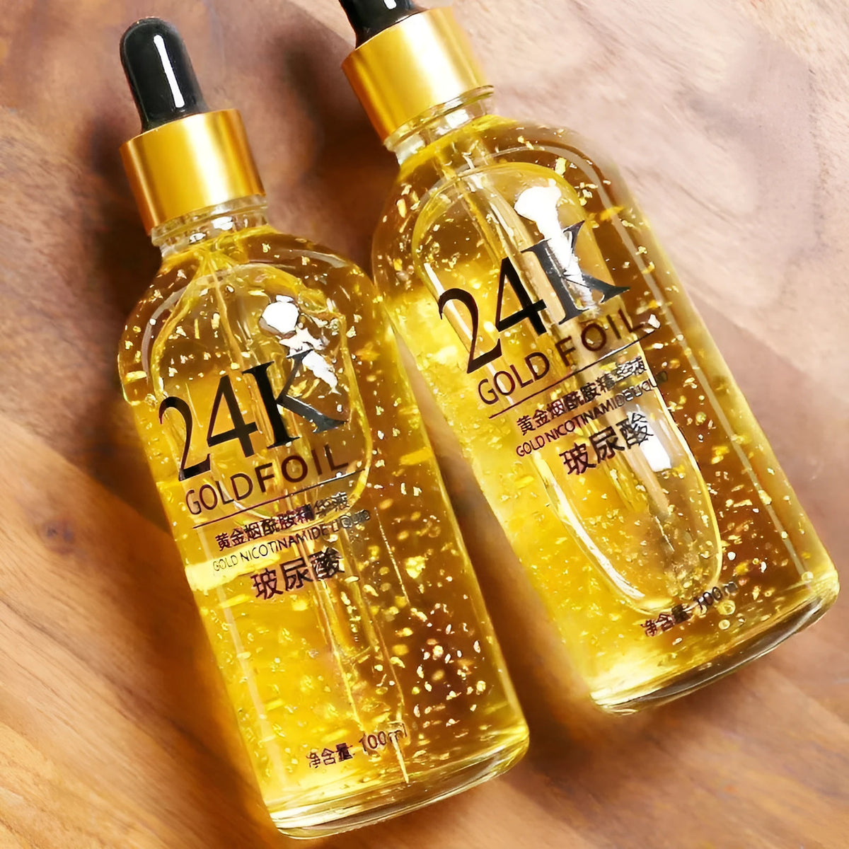 24K facial essence bottle with hyaluronic acid, ginseng and nicotinamide for neutral and combination skin