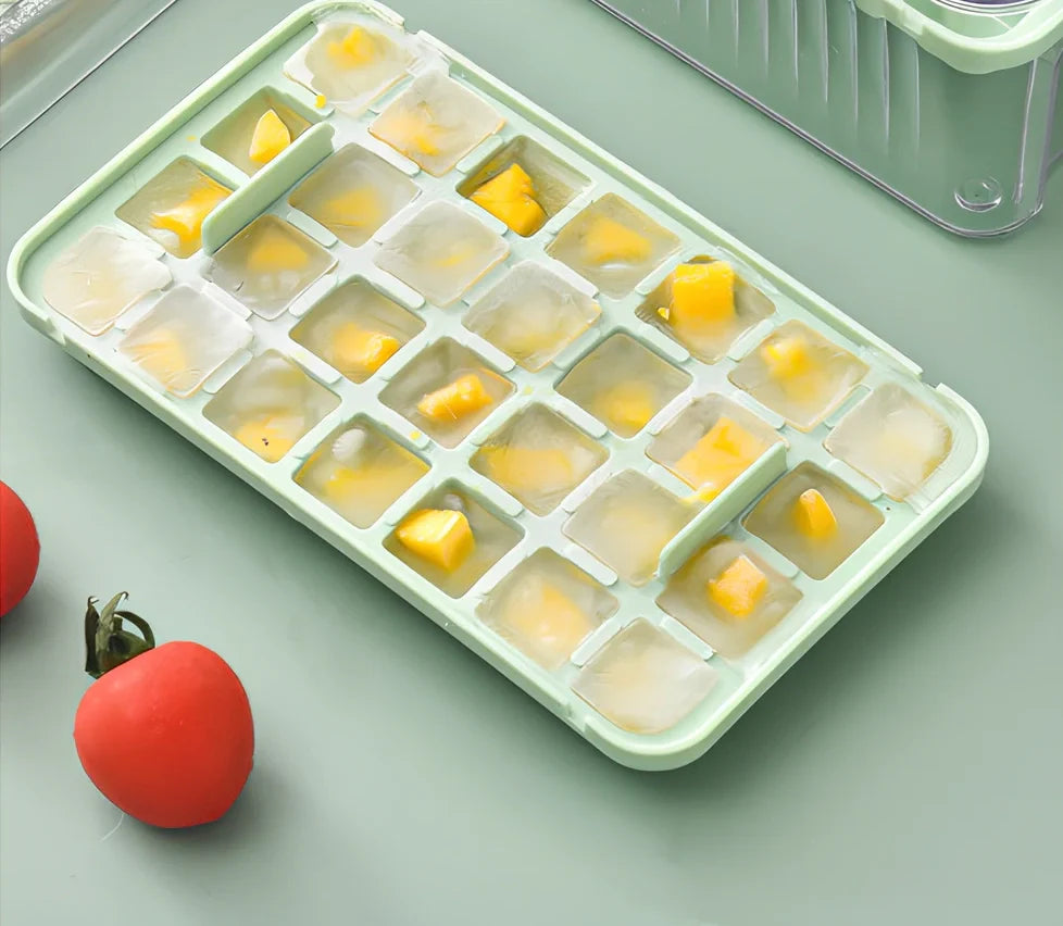 Press-type ice ball maker with milk white and light green PET layers creating 5cm spherical ice