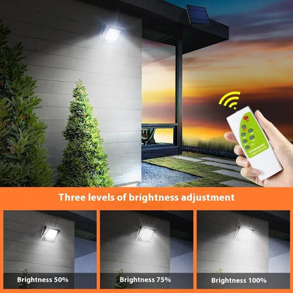 A waterproof solar-powered LED courtyard light mounted on a stake for garden or pathway illumination.