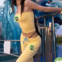 Women's summer embroidery tube top and high waist bell-bottom pants set in various colors