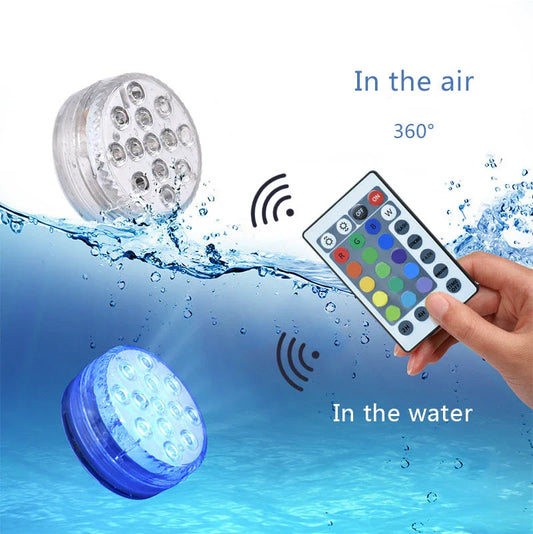 Radiant Underwater LED Lights in various aquatic settings, including pools, fountains, and spas