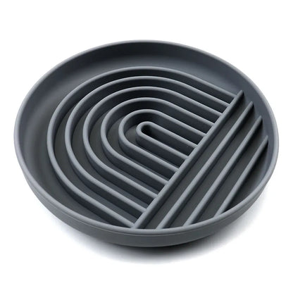 Silicone slow feeder bowl for dogs with ridges, measuring 19 cm, in beige, charcoal ash, grey blue, mango yellow, mustard green, or red.
