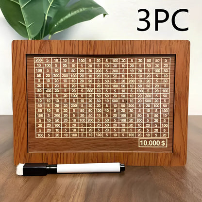 Wooden piggy bank with coin counter and side opening mechanism measuring 20cm