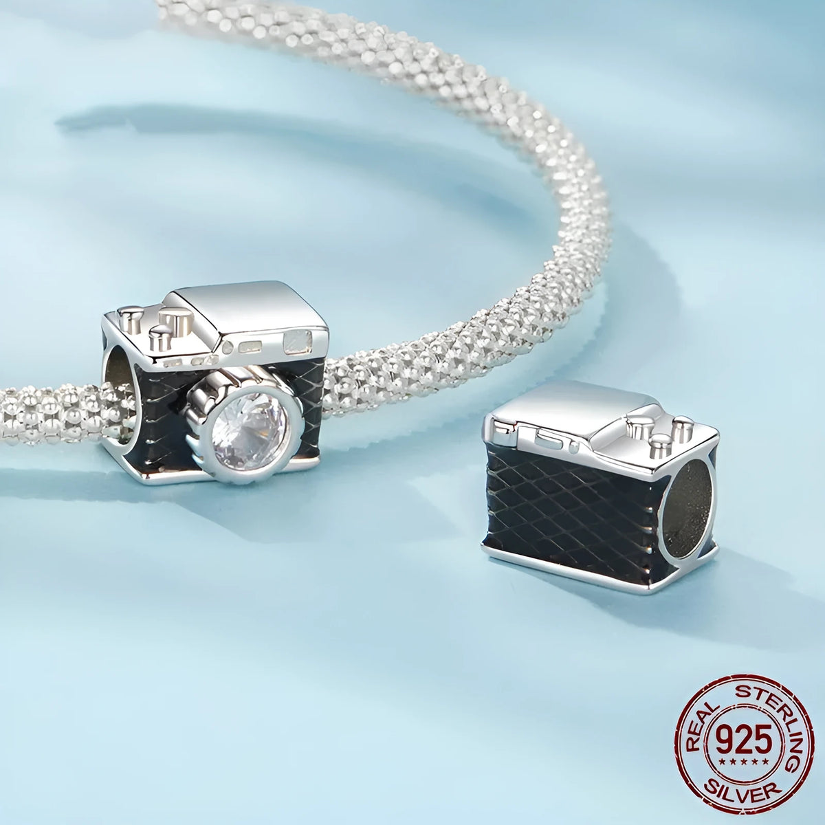 S925 sterling silver camera bead, SCC3087 drip oil colour, 0.8cm x 1.0cm with 0.45cm aperture for DIY jewellery