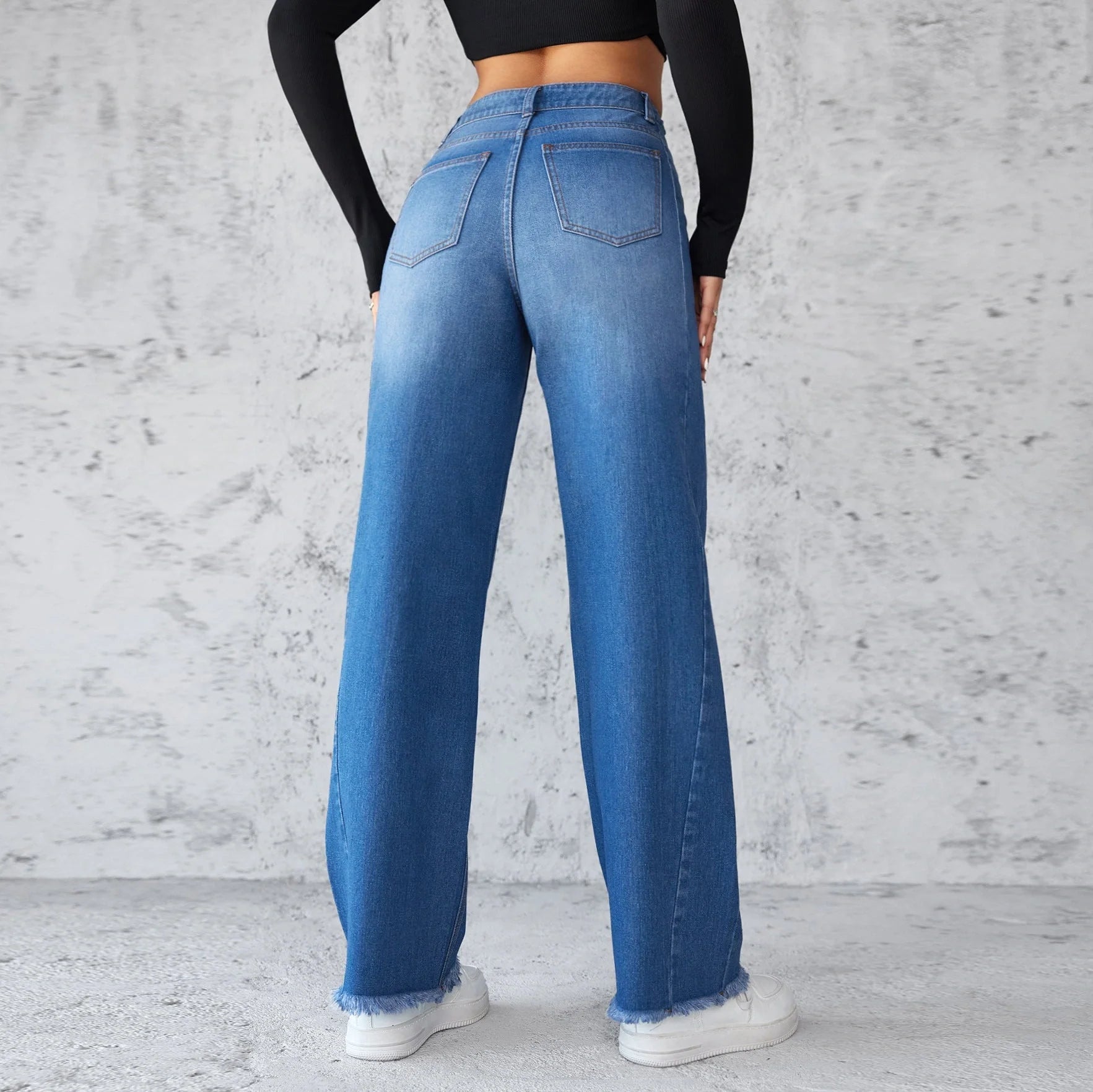 Women's high-waist wide-leg denim jeans in classic blue