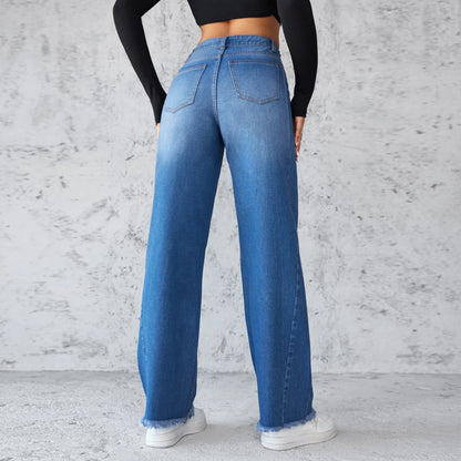 Women's high-waist wide-leg denim jeans in classic blue