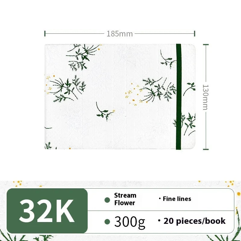 Feiluniao watercolour notebook with fabric cover, 185mm length, open to show paper for painting.