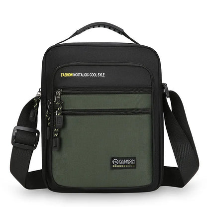 Men's green waterproof nylon crossbody bag with urban style and sewing thread detail