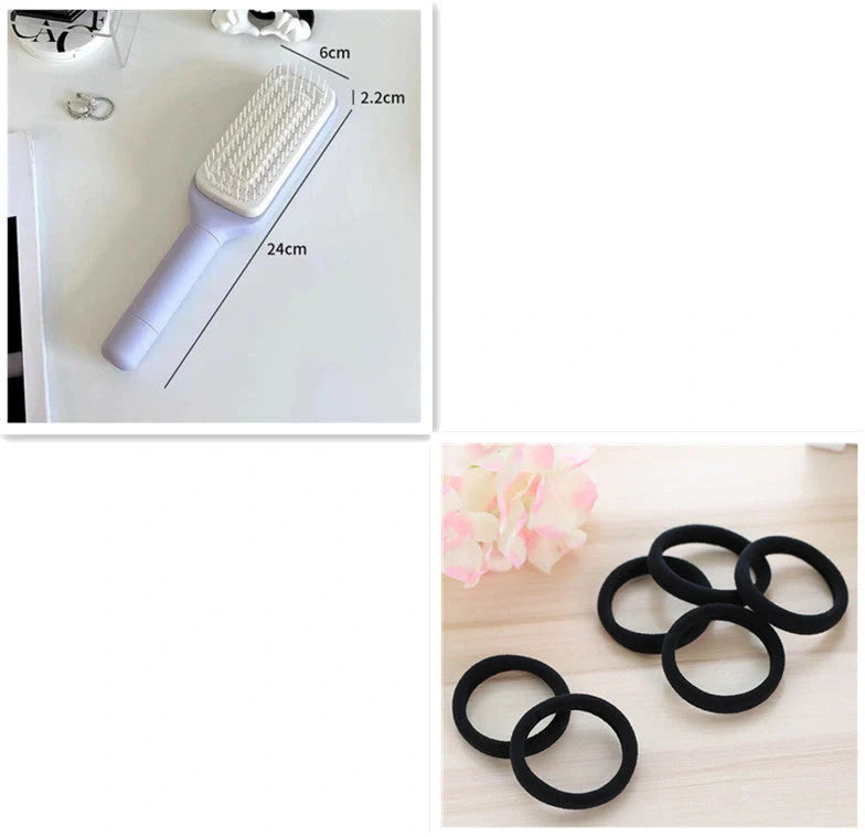 4-in-1 self-cleaning hair brush with anti-static massage comb in Roland purple and Moon rock ash colors