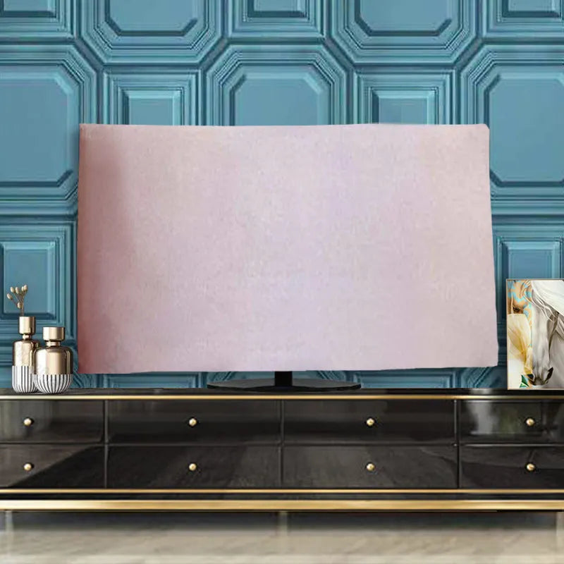 Velvet television cover draped over LCD screen showing pink colour option