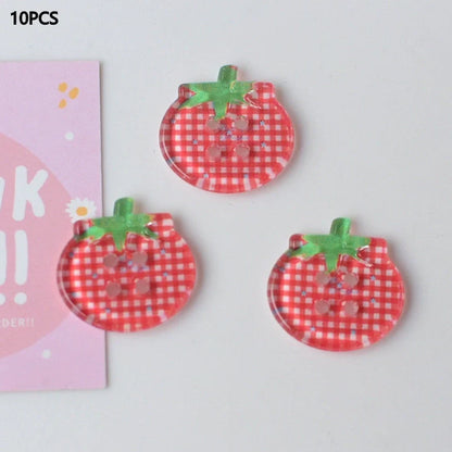 Tomato pattern buttons in five colours including cherry tomato printing and red plaid designs
