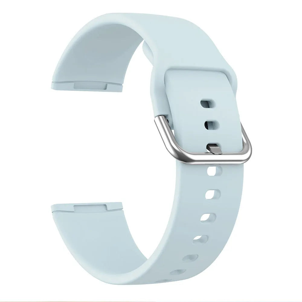 Silicone strap for Fitbit Versa 3 and Sense 2 in multiple colours with silver buckle on wrist
