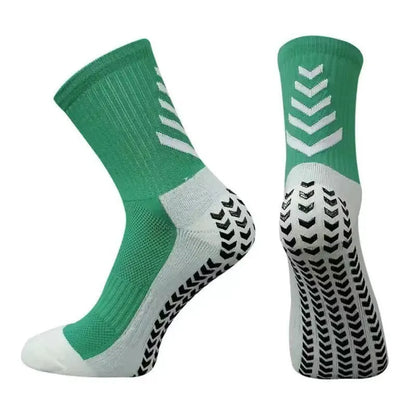 Men's mid-calf athletic socks with non-slip silicone grips in Arrow Black colour with geometric pattern design