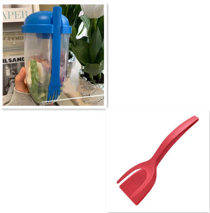 1000ml BPA-Free Salad Cup Set with Fork and Dressing Holder in four colors