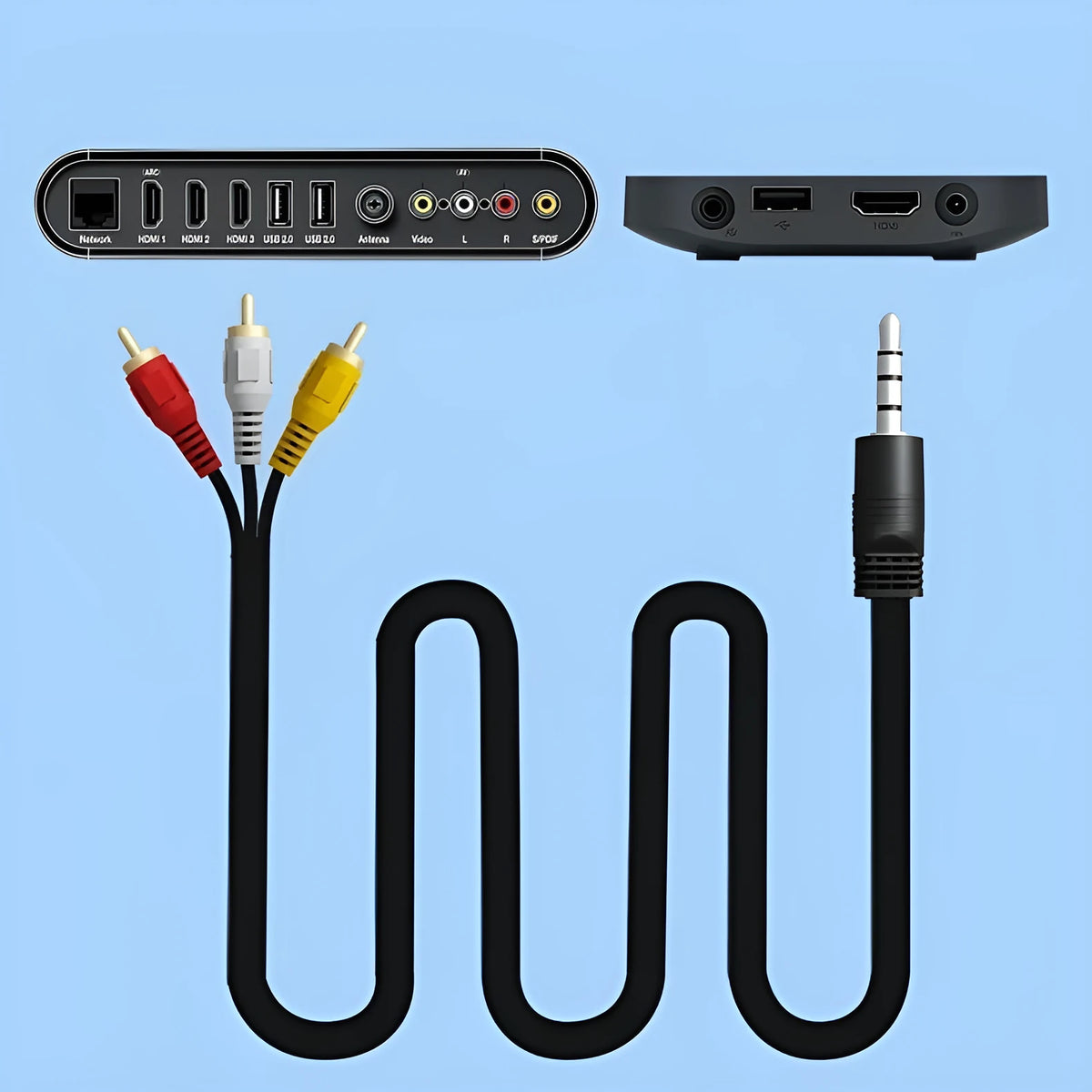 RCA Lotus head audio video cable for set-top box and TV, available in 0.5m to 10m lengths, Standard or Extended Edition.