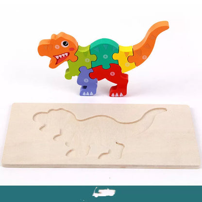 Wooden dinosaur 3D puzzle set for kids, including six different dinosaur models