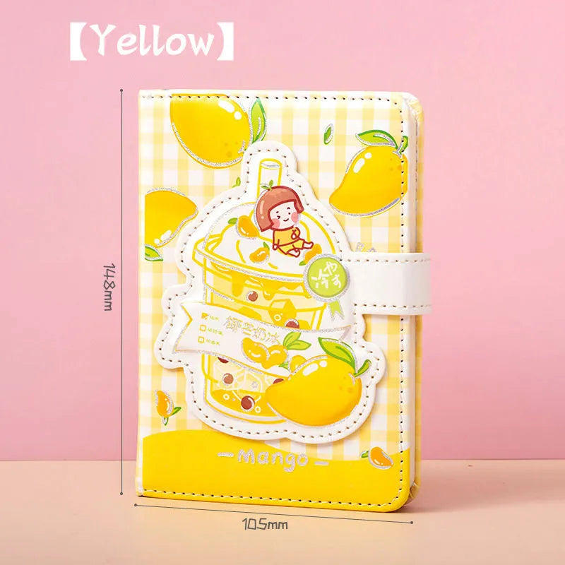 Magnetic buckle notebook hand ledger in pink, yellow, green, and purple with paper pages