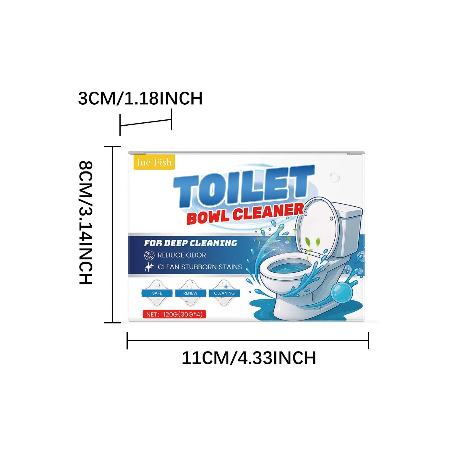 Four sachets of toilet bowl cleaning powder totalling 120g on a bathroom background