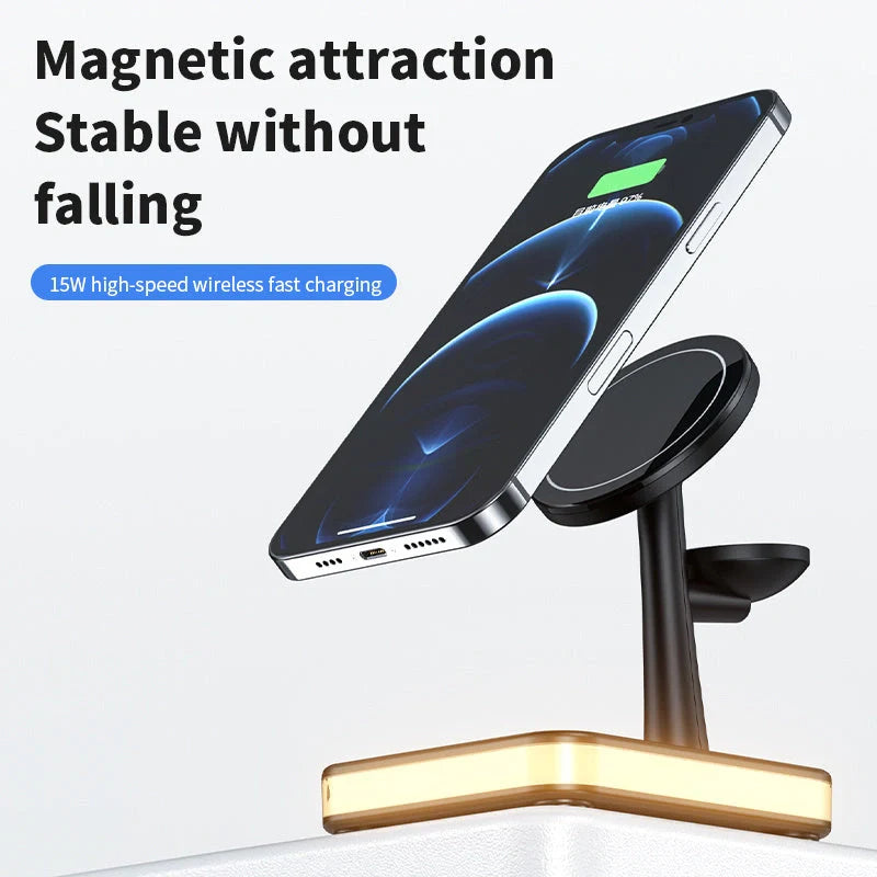 4 In 1 Magnetic Wireless Charger Stand Fast Charging Dock Station in white and black