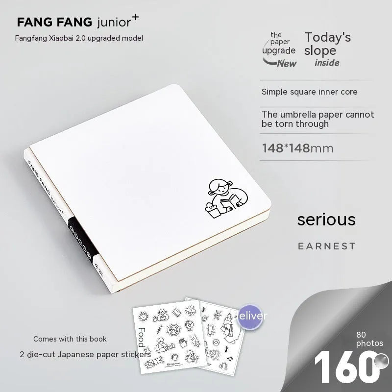 Square checkered diary with 100 pages, 148x148mm size, raw wood pulp material, and 120g weight