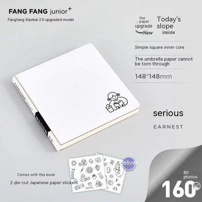 Square checkered diary with 100 pages, 148x148mm size, raw wood pulp material, and 120g weight