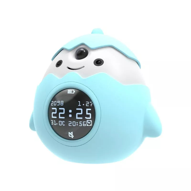 Smart alarm clock with anti-myopia feature and infrared sensing in blue and pink options