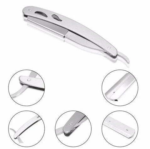 Premium stainless steel straight razor with sharp blades for a smooth, comfortable shave
