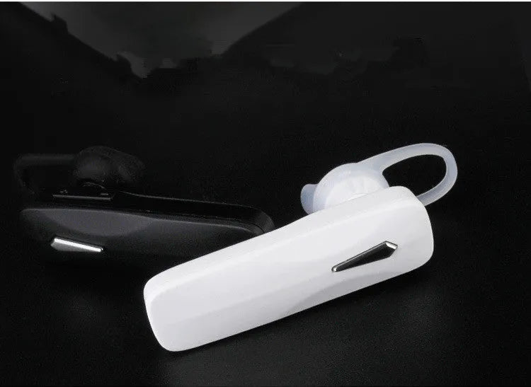 M163 black and white car Bluetooth stereo headset with control buttons for calls and music.