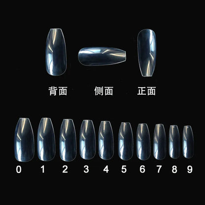 500 clear natural ABS artificial false nails in 10 different sizes for gel or acrylic application.
