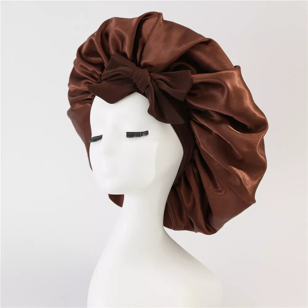 Double-layer silk bonnet for sleeping in various colors