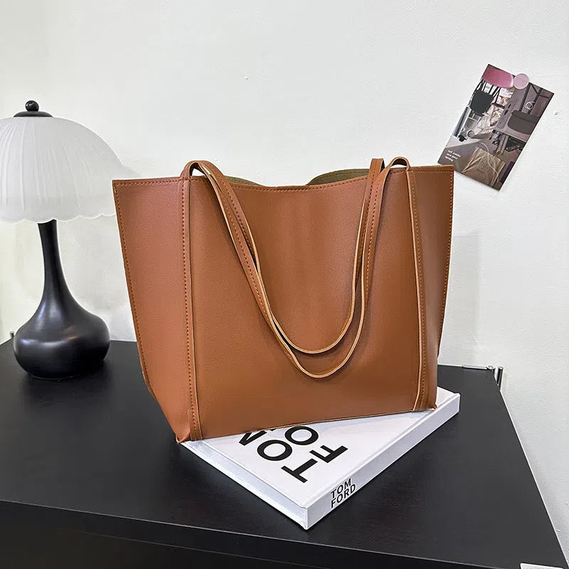 Women's PU single shoulder bag, horizontal square, 44x11x29cm, with synthetic leather lining and stitching, in grey, coffee, black, white, khaki or light brown