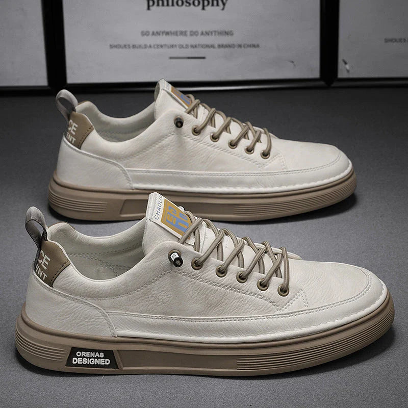 Comfortable and stylish slip-on sneakers for men, available in beige, white, and black colors, with cushioned insoles and durable PU uppers.