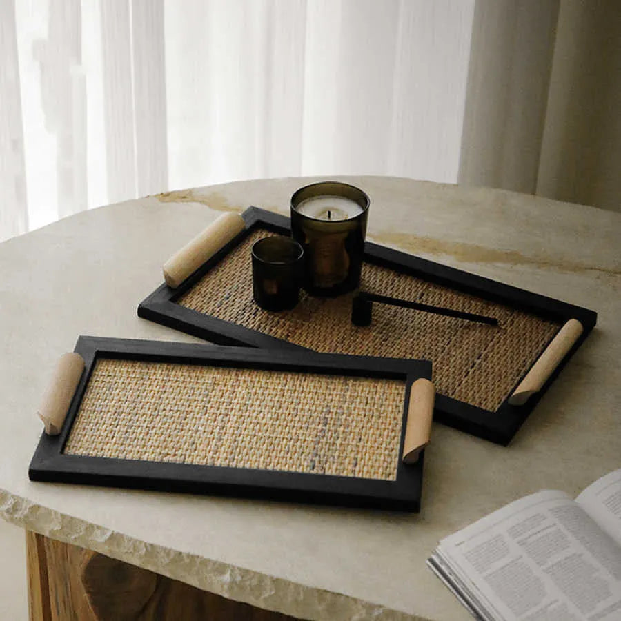 Pine dining tray with compartment design showing two size options for organised serving