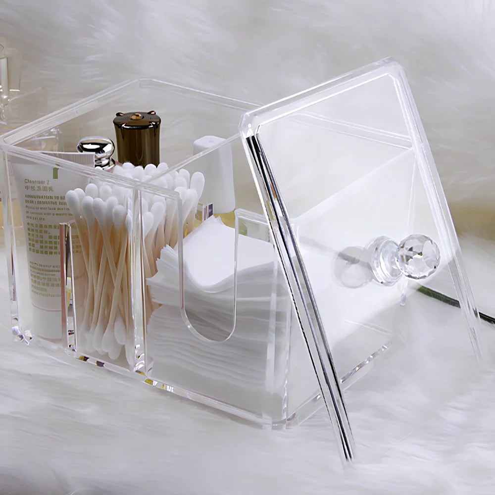 Yajule transparent acrylic cosmetic storage box with compartments and dustproof cover