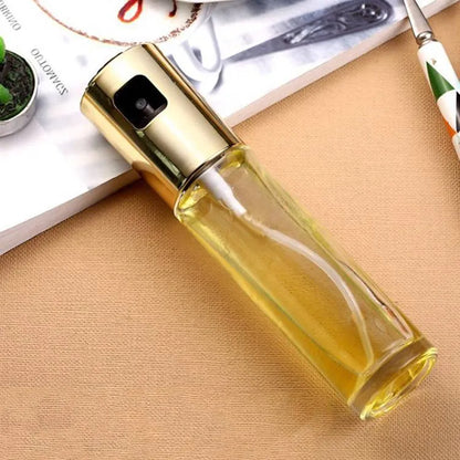 Gold ABS and glass kitchen oil vinegar spray bottle with push-pump mechanism