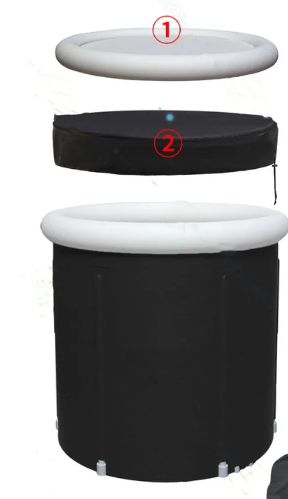 Black portable inflatable ice bath 70x80cm with weather lid and accessories