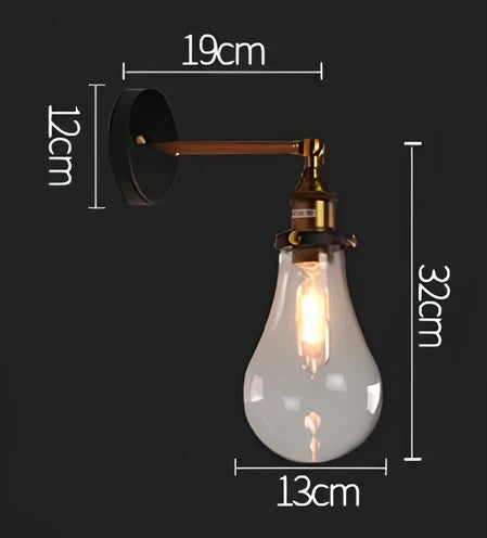 Vintage industrial wall lamp with glass body and adjustable lighting settings