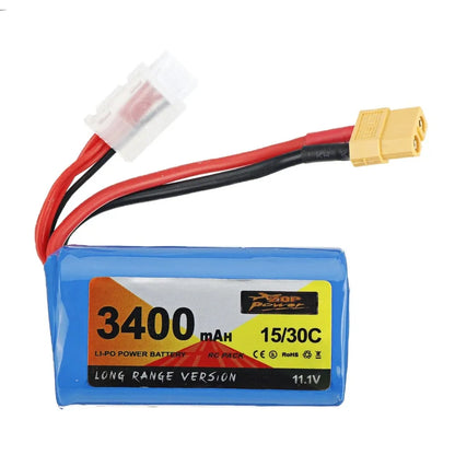 3400mAh 11.1V lithium ion battery with XT60 or T head connector, 205g, 36x36x70mm, for FPV racing drone