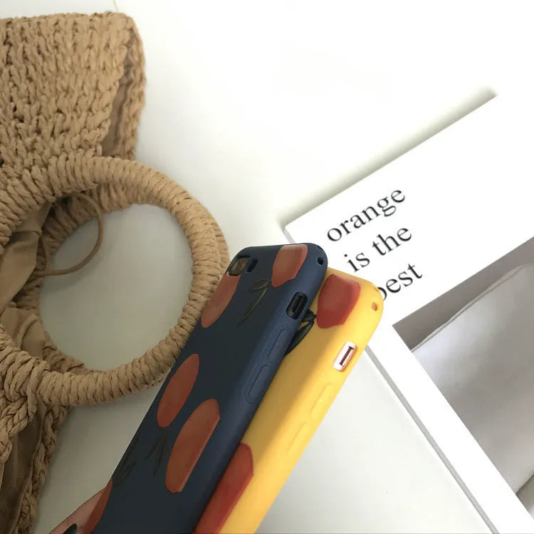 Orange TPU matte iPhone case with silicone soft shell protection shown from front and side angles