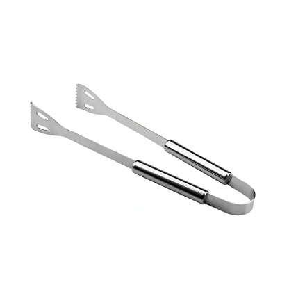 10-piece stainless steel BBQ tool set with shovel, knife, clip, strings, fork, brush in storage bag