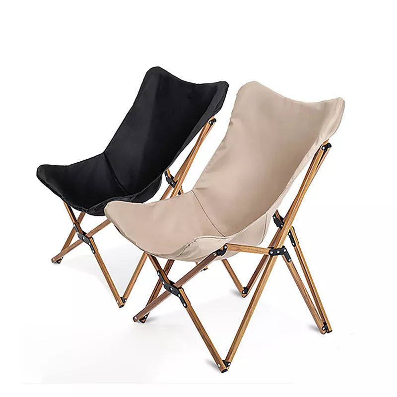 Folding Wooden Grain Aluminum Pipe Camping Chair in wood grain black and khaki